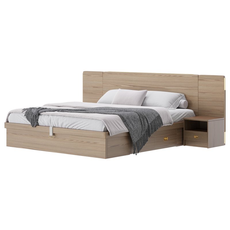 Brown Wooden Panel Bed - Image 1