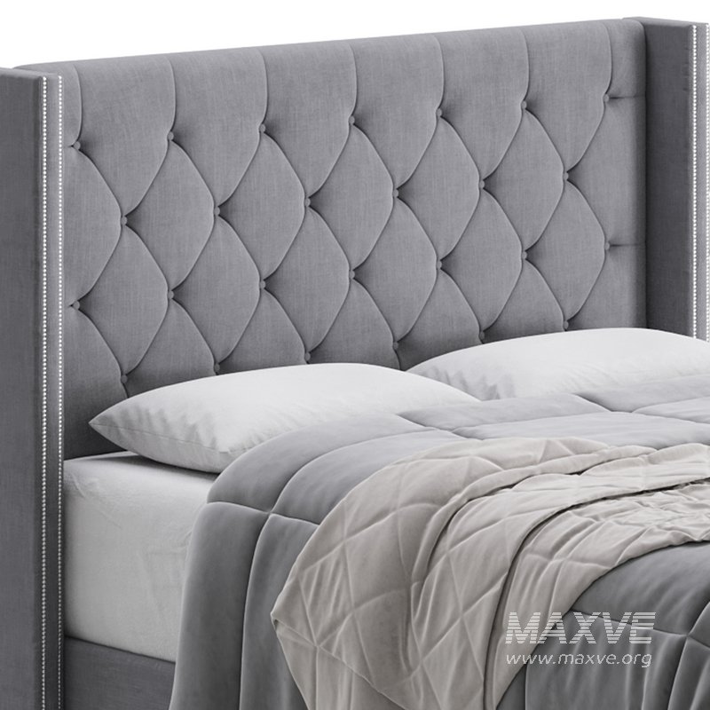 Fabric Low Profile Double Bed Frame with Nail Snaps - Image 8
