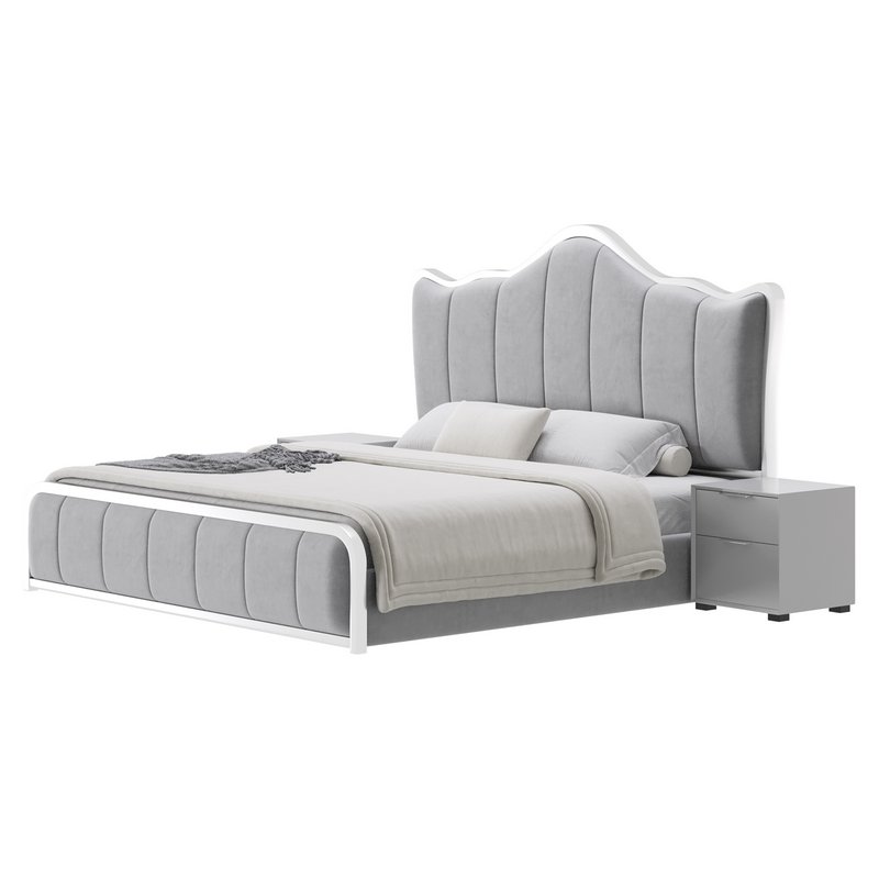 White Upholstered Bed with Headboard - Image 7