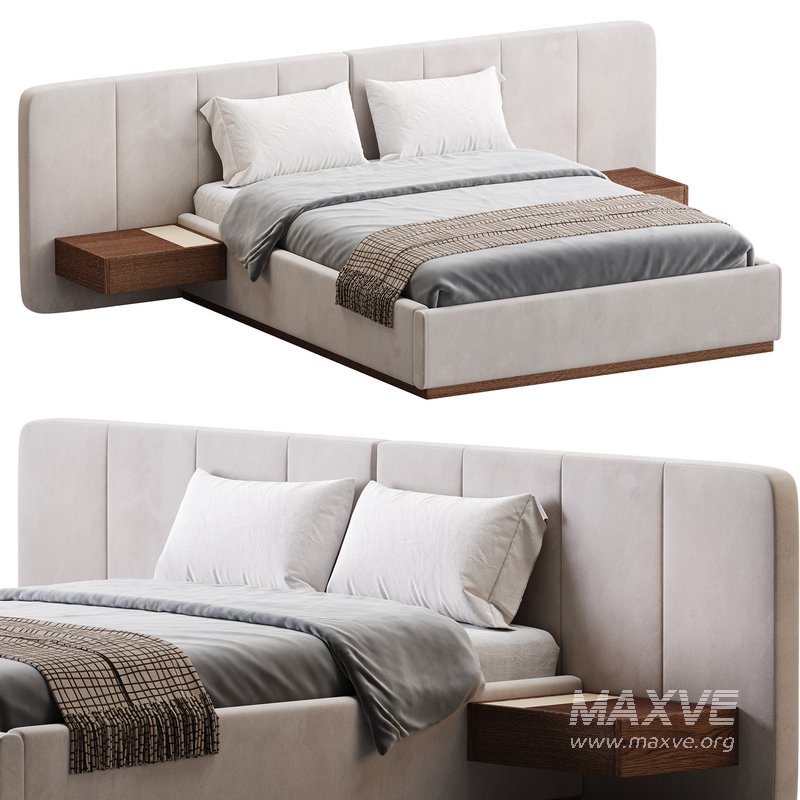 American Queen Size Bed Offered in Velvet with Floating Nightstands - Image 1