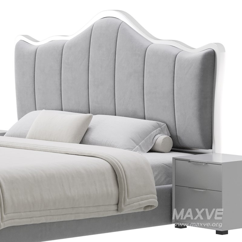 White Upholstered Bed with Headboard - Image 9