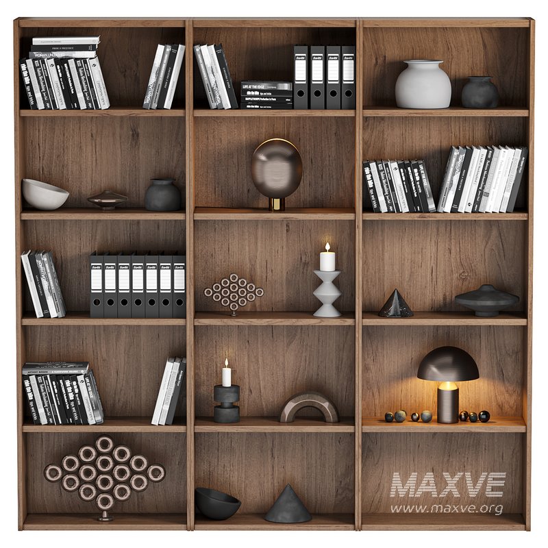 Bookcase and minimal wood with decor 01 - Image 1