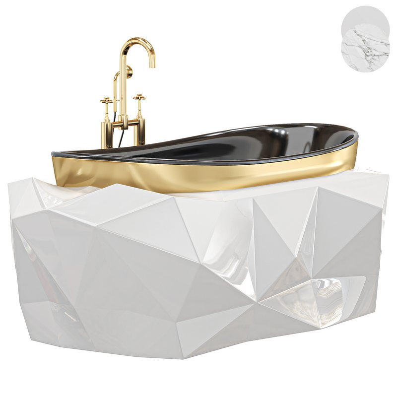 Diamond Bathtub White, White Marble - Image 1