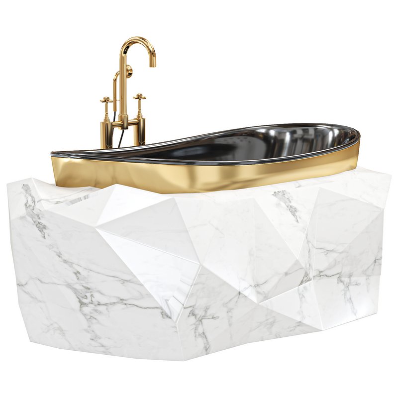 Diamond Bathtub White, White Marble - Image 2