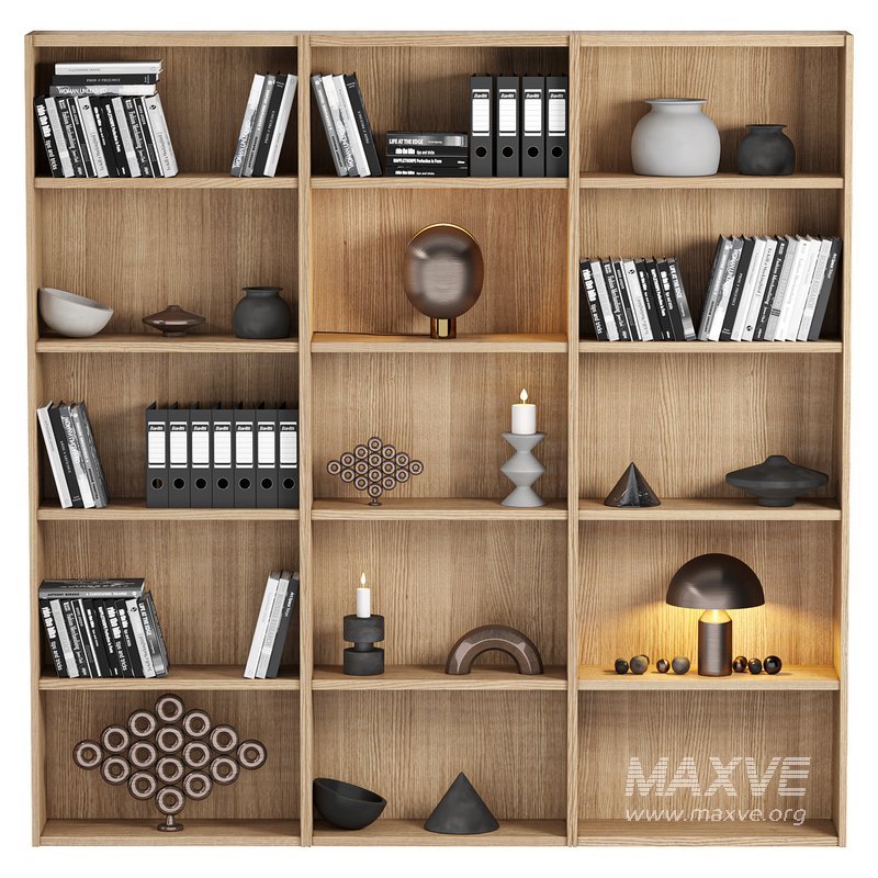 Bookcase and minimal wood with decor 01 - Image 2