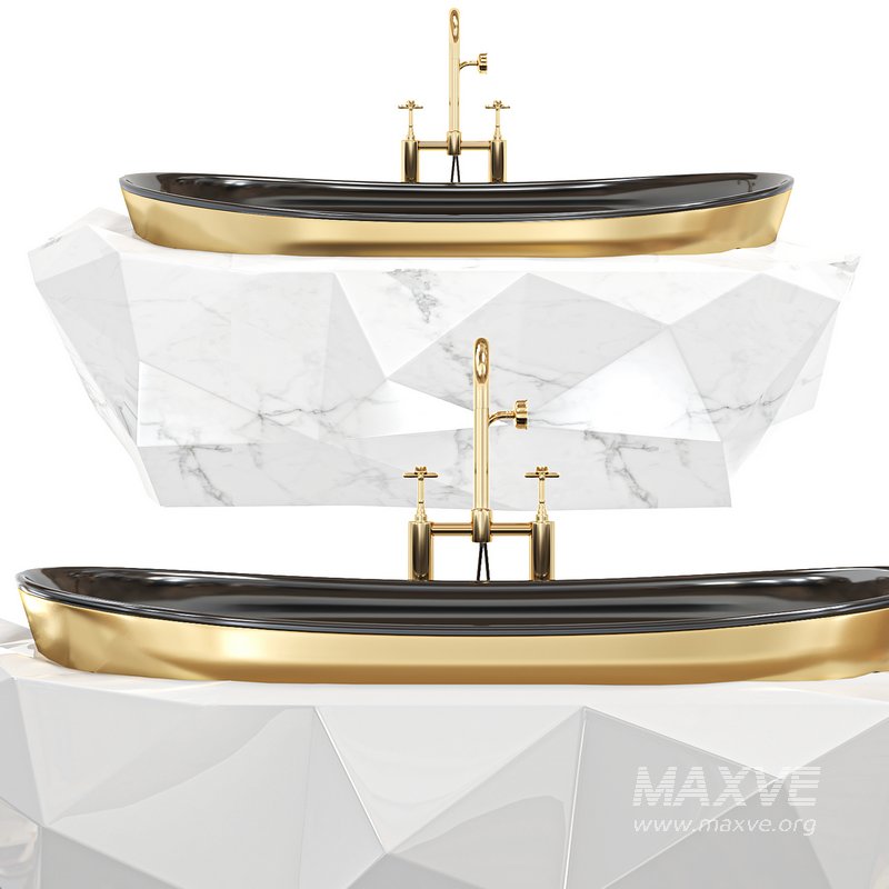 Diamond Bathtub White, White Marble - Image 3