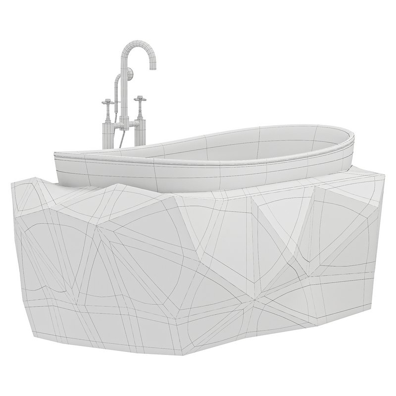 Diamond Bathtub White, White Marble - Image 4
