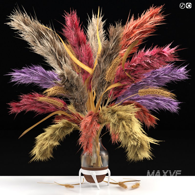 Vase of color pampas grass and Wheat - Image 1