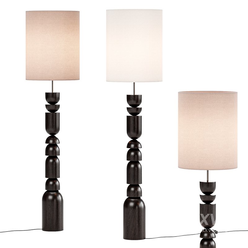 Aska charred wood and natural linen floor lamp - Image 2