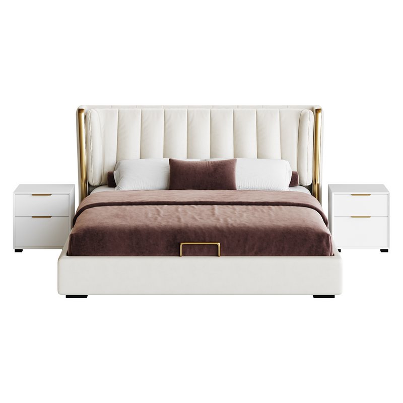 Beige Upholstered Wingback Modern bed I - Image 12