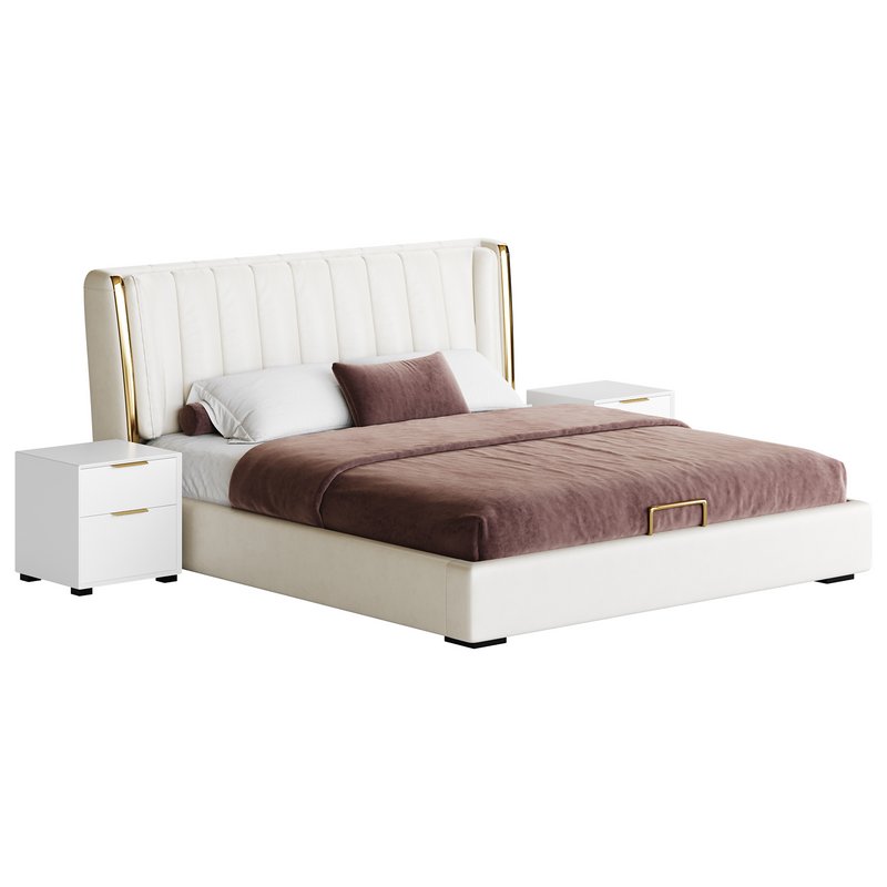 Beige Upholstered Wingback Modern bed I - Image 14