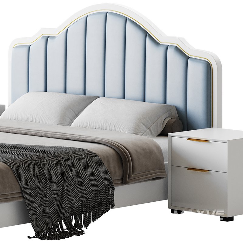 Blue Wood Upholstered Headboard Bed - Image 15