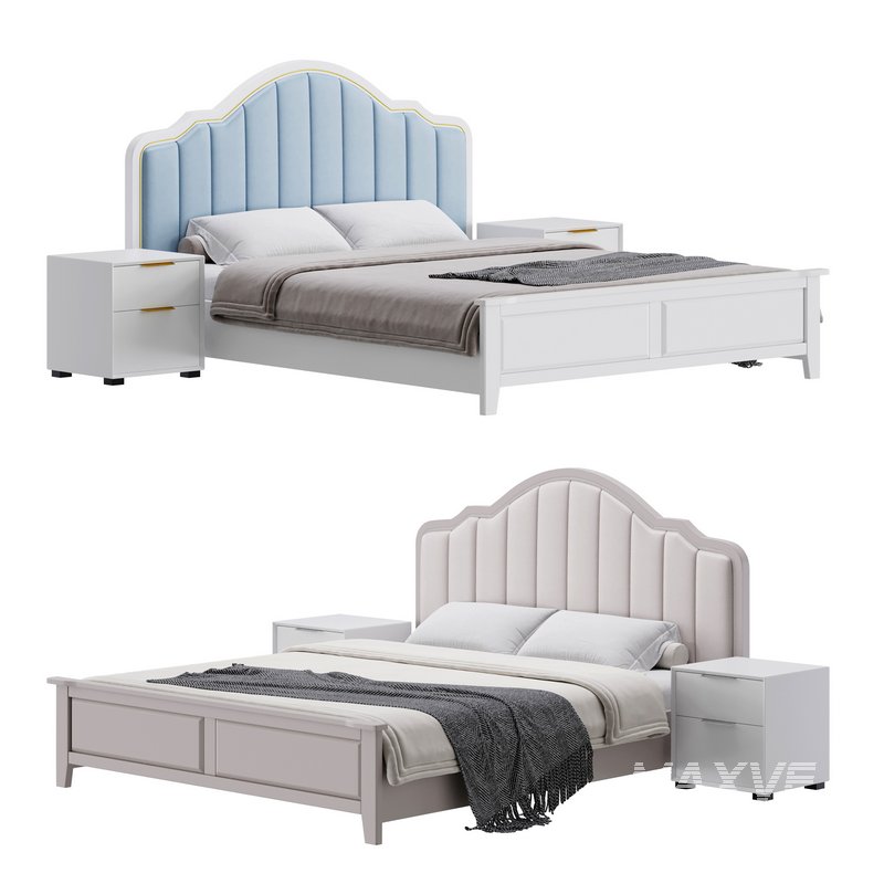 Blue Wood Upholstered Headboard Bed - Image 1