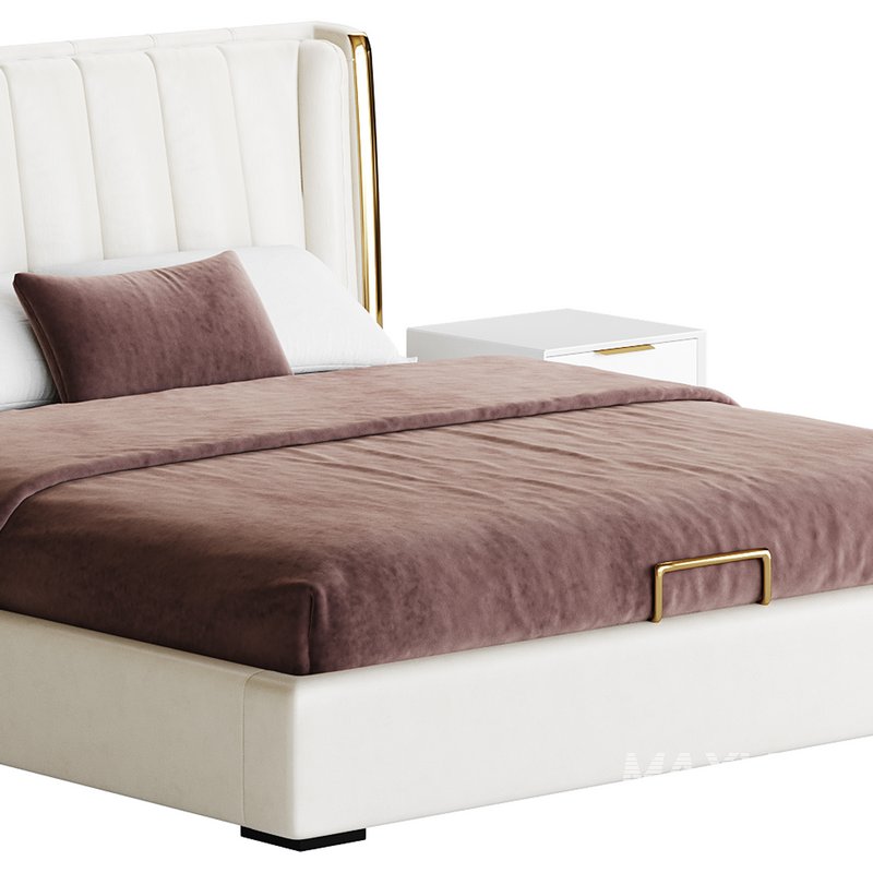 Beige Upholstered Wingback Modern bed I - Image 16