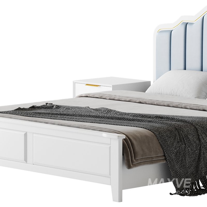 Blue Wood Upholstered Headboard Bed - Image 16