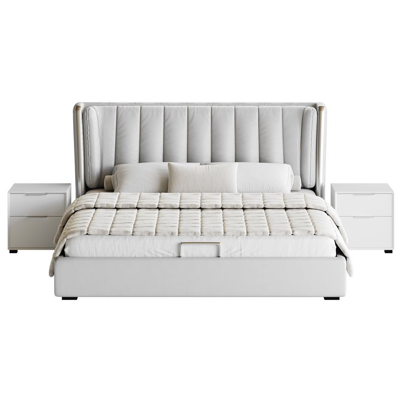 Beige Upholstered Wingback Modern bed I - Image 17