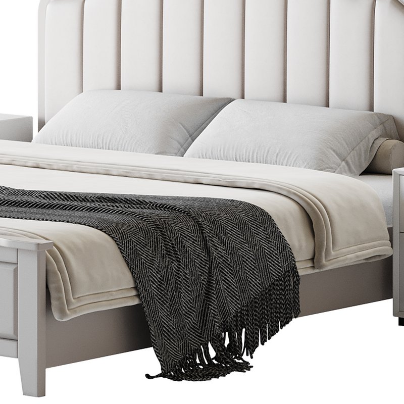 Blue Wood Upholstered Headboard Bed - Image 18