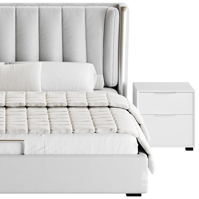 Beige Upholstered Wingback Modern bed I - Image 18