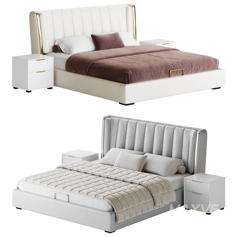 Beige Upholstered Wingback Modern bed I - Image 1
