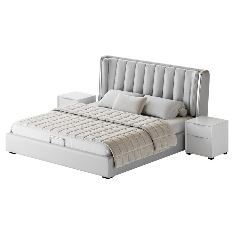 Beige Upholstered Wingback Modern bed I - Image 19