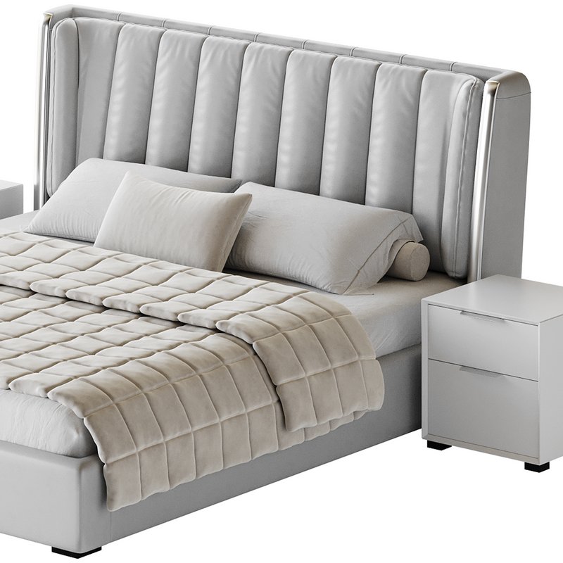 Beige Upholstered Wingback Modern bed I - Image 20