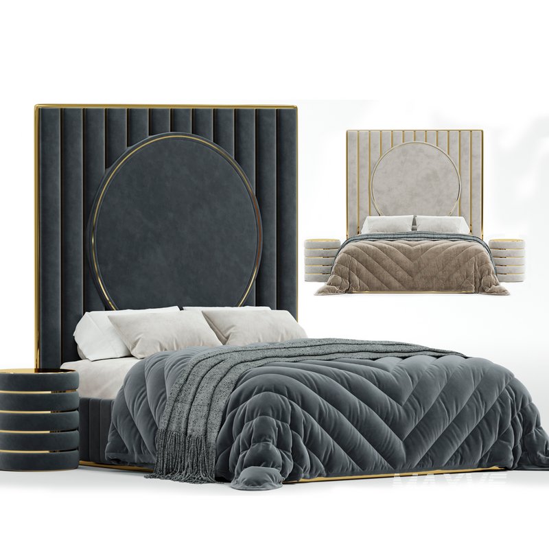 High End Velvet Modern Bed - Image 2
