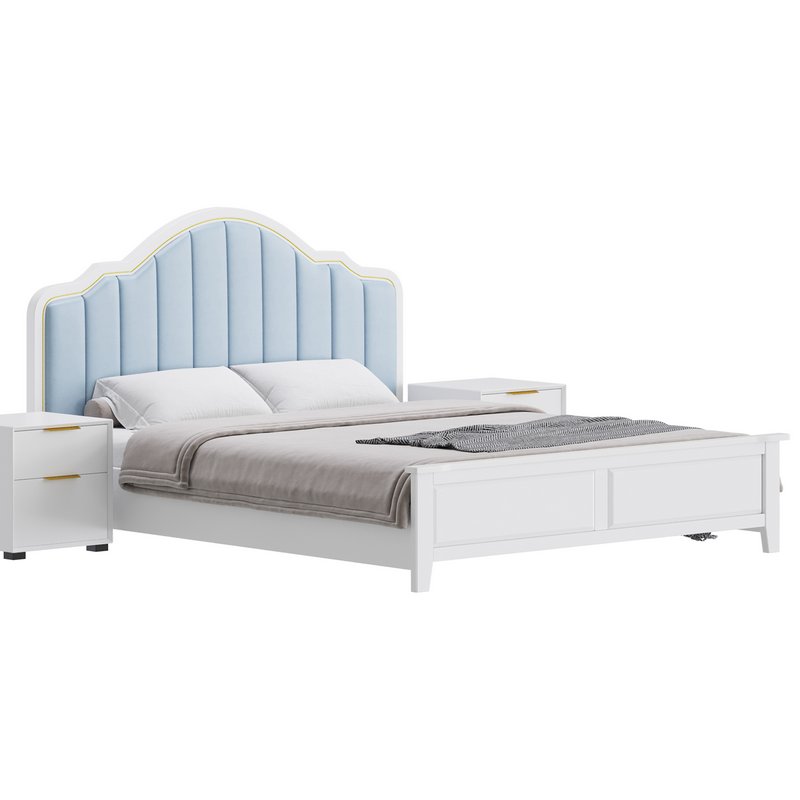 Blue Wood Upholstered Headboard Bed - Image 3