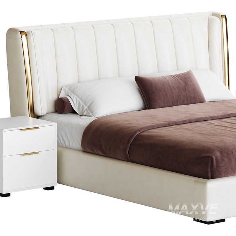 Beige Upholstered Wingback Modern bed I - Image 3