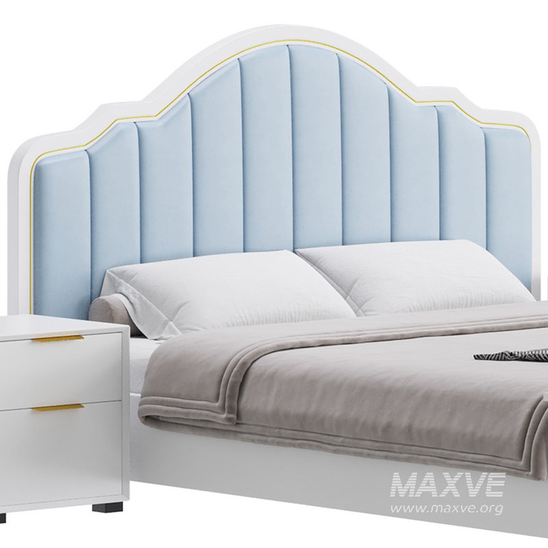 Blue Wood Upholstered Headboard Bed - Image 6