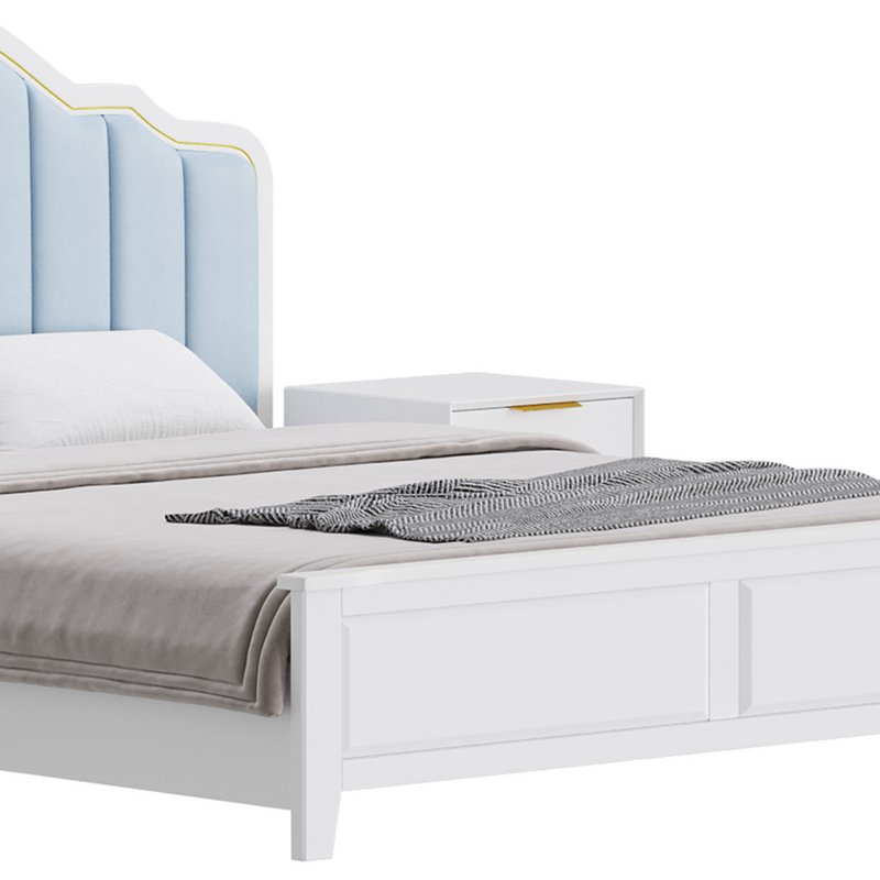 Blue Wood Upholstered Headboard Bed - Image 2