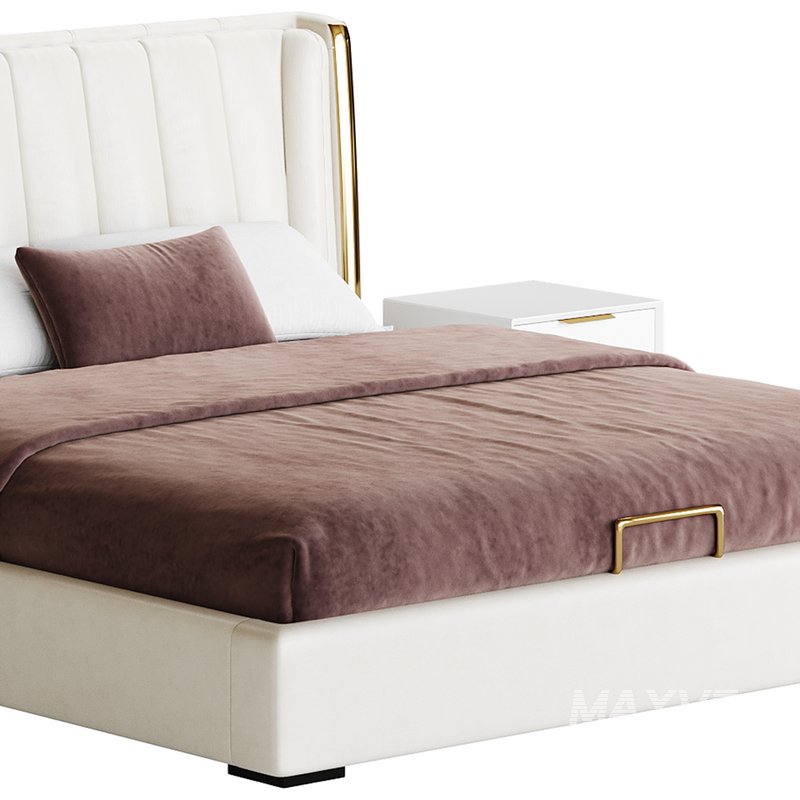 Beige Upholstered Wingback Modern bed I - Image 4