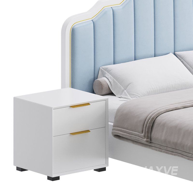 Blue Wood Upholstered Headboard Bed - Image 4