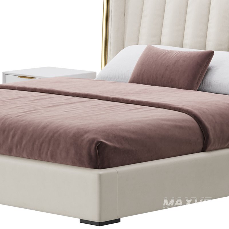 Beige Upholstered Wingback Modern bed I - Image 7