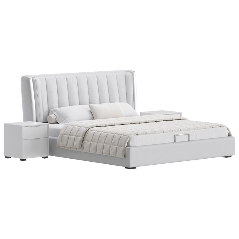Beige Upholstered Wingback Modern bed I - Image 9