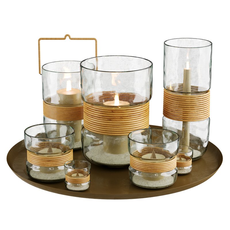 Palm Woven Rattan Glass Hurricane Candleholder - Image 2