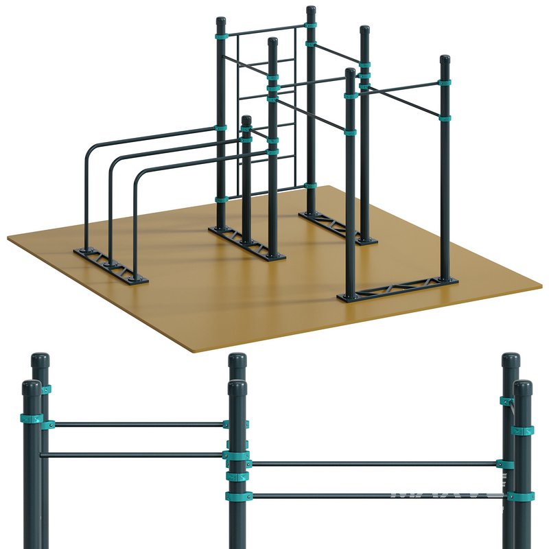 Swedish wall 6 horizontal bars 2 extended lengths curved double bars Vorgashor by Kenguru - Image 1