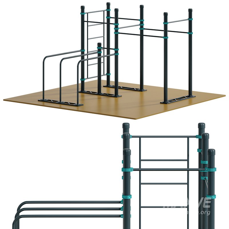 Swedish wall 6 horizontal bars 2 extended lengths curved double bars Vorgashor by Kenguru - Image 3