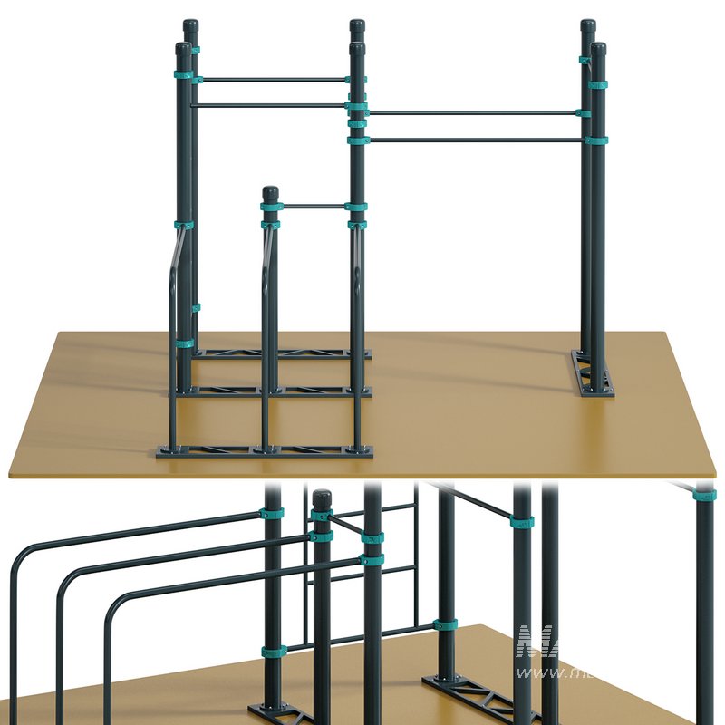 Swedish wall 6 horizontal bars 2 extended lengths curved double bars Vorgashor by Kenguru - Image 2