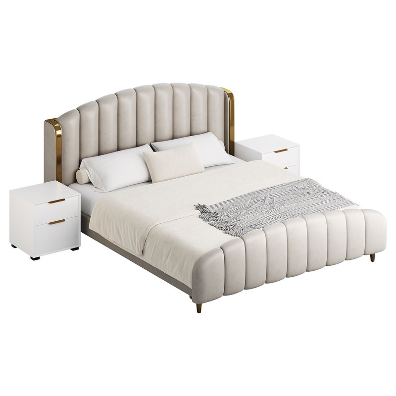 Glamorous Beige Upholstered Wingback Bed - Image 10