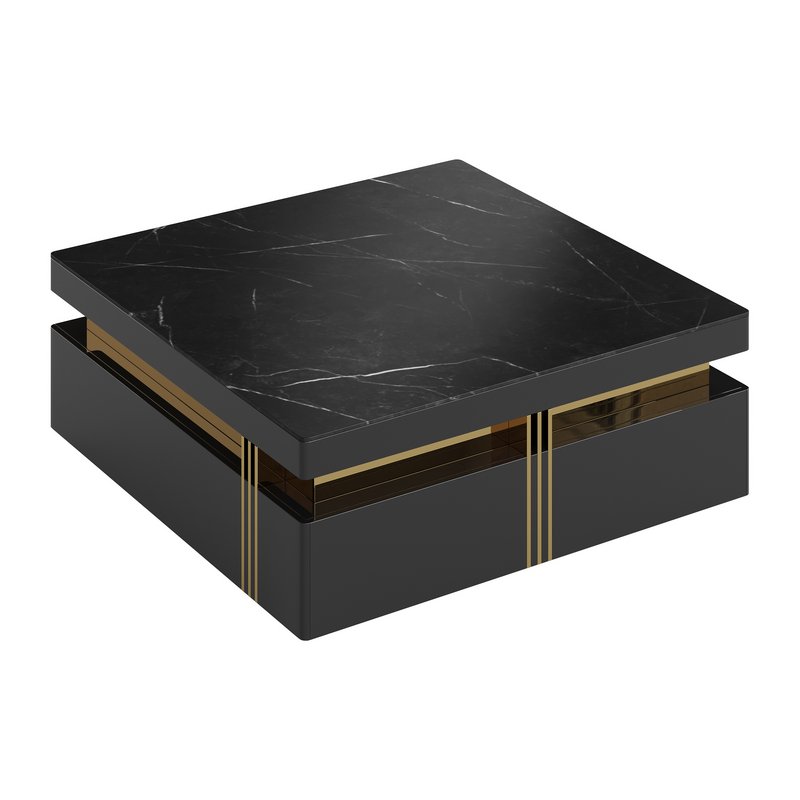 Trimied 43 Modern Black Square Storage Coffee Table Stone Top & 4 Wood Drawers - Image 10