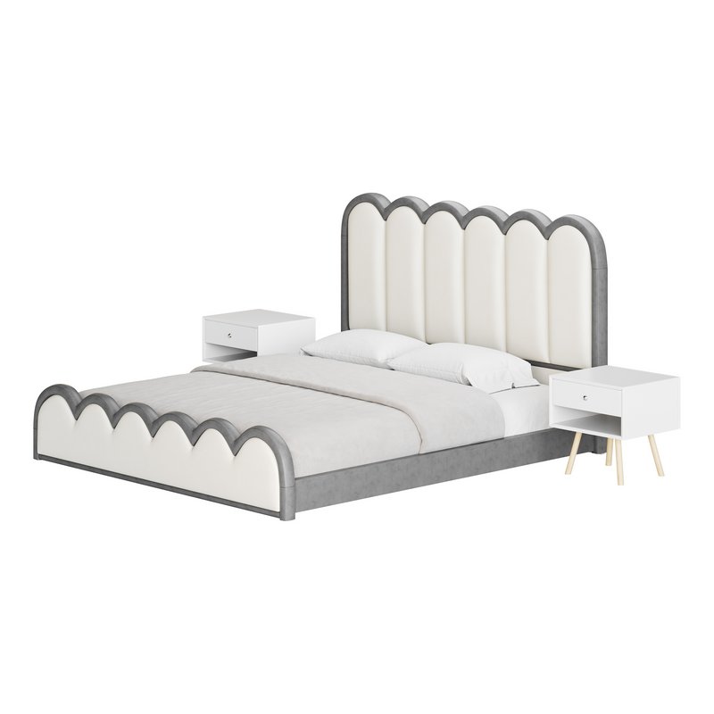 White Genuine Leather Upholstered Modern Panel Bed - Image 11