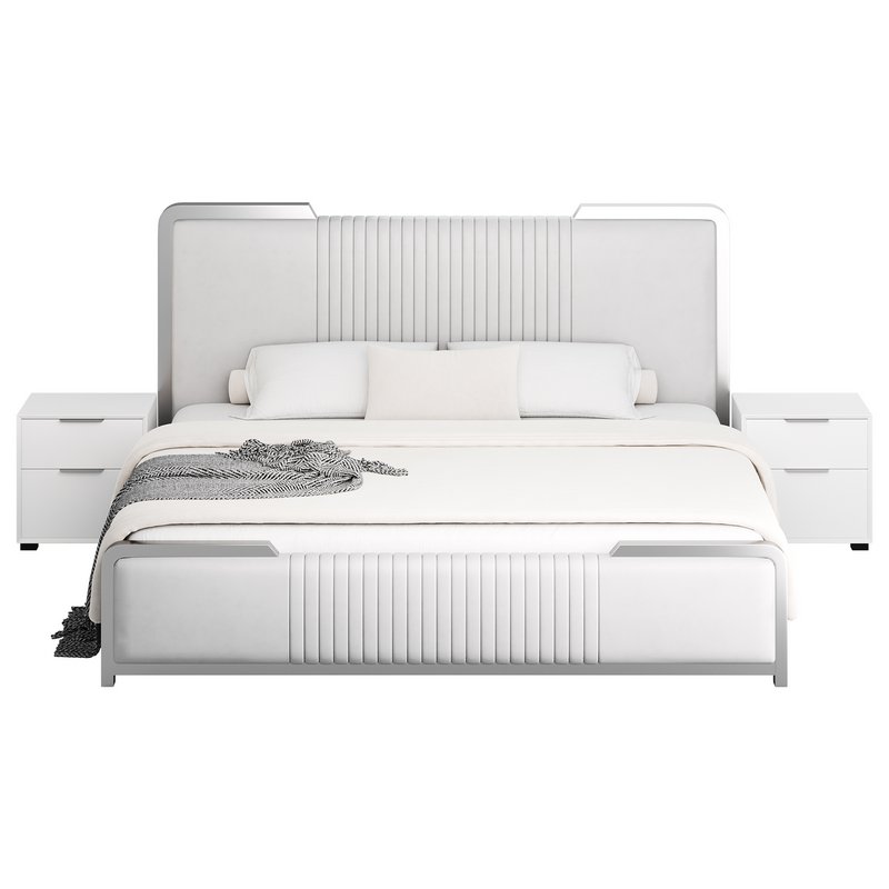 Glamorous White Wood Upholstered Bed I - Image 10