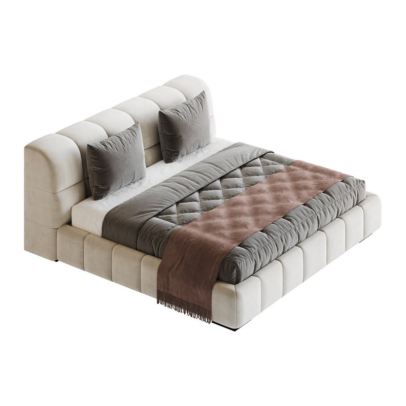 White Upholstered Wood Modern Headboard Bed - Image 9