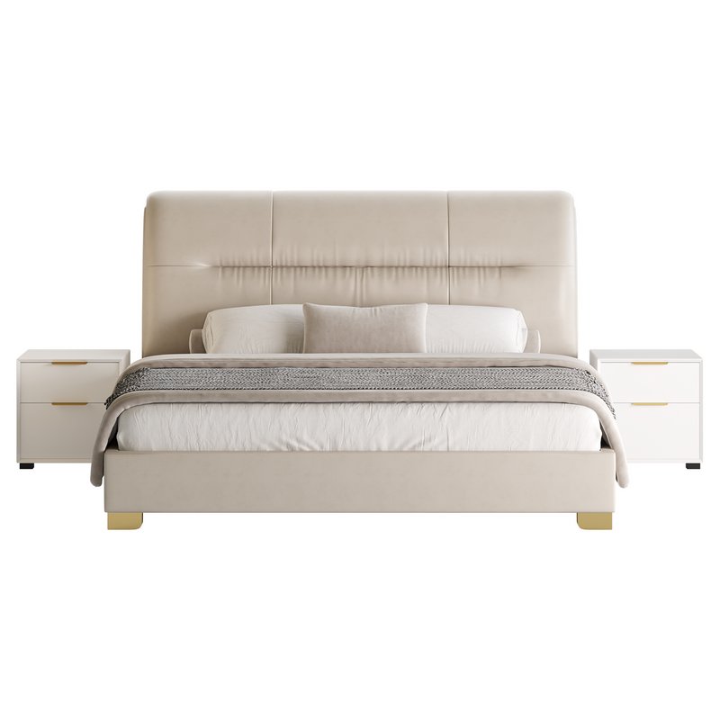 Elegant Beige Upholstered Modern Headboard Bed - Image 9