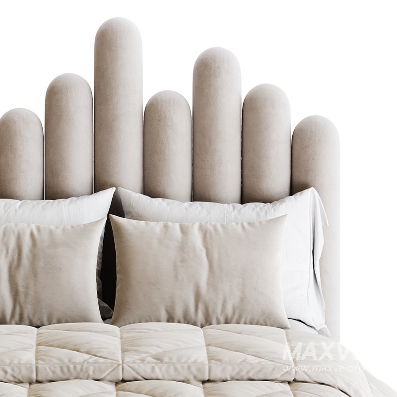 Light Wood Upholstered Panel Modern Bed - Image 11