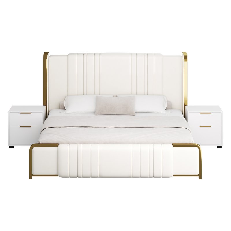 Glamorous White Upholstered Wingback Bed I - Image 12