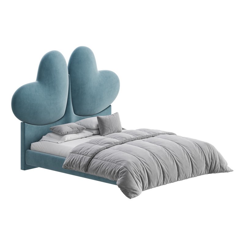 Elegant Blue Pine Wood Upholstered Panel Bed - Image 1