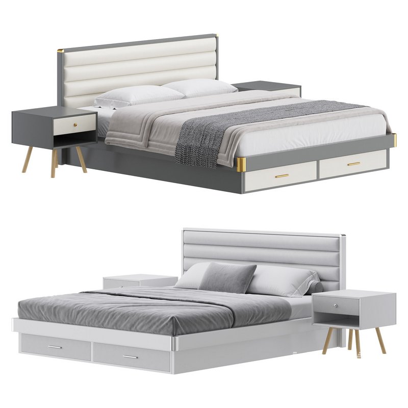 Grey Rectangular Headboard Standard Bed - Image 1