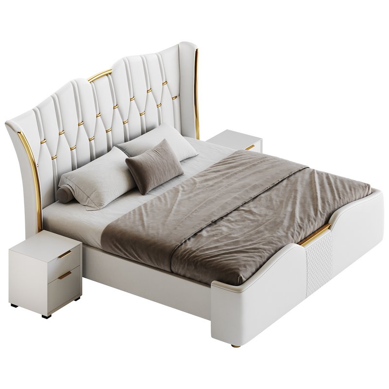 Modern Off-White Upholstered Tufted King Bed - Image 11