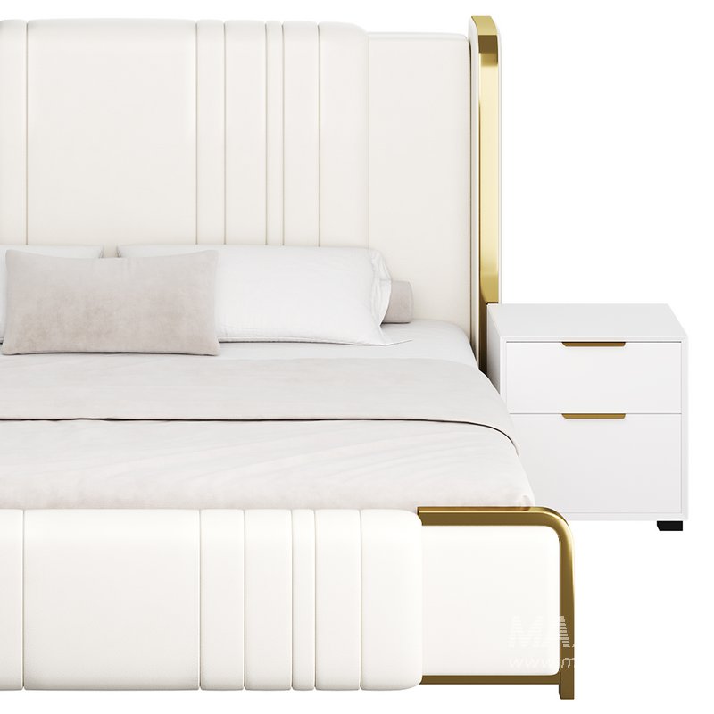 Glamorous White Upholstered Wingback Bed I - Image 10